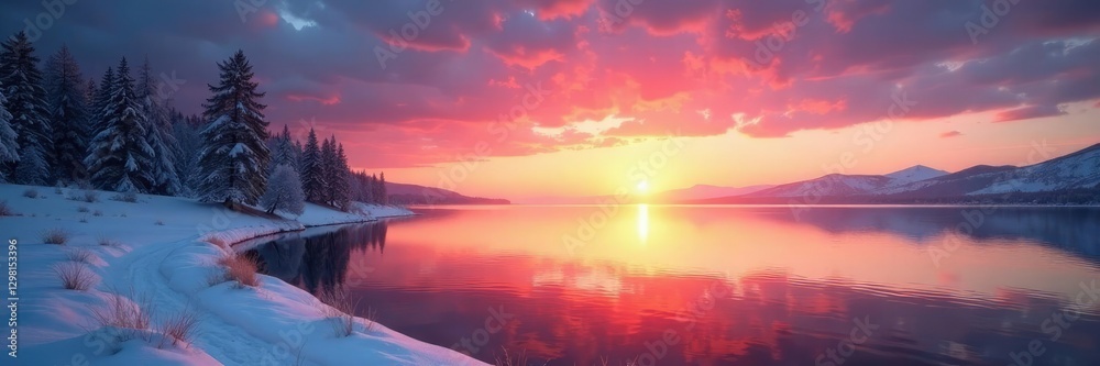 Naklejka premium Der Sonnenaufgang ?ber den baikalen See in der winterlichen Stille, calm lake, baikal sunrise