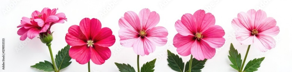 Geranium flowers in a bouquet on white background, decoration, pink, bouquet Geranium flowers in a bouquet on white background, decoration, pink, bouquet