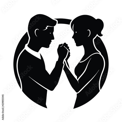 Silhouette of a loving couple making a pinky promise