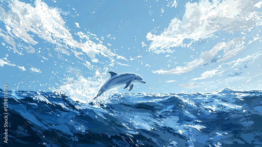 Fototapeta premium Dolphin Leaping Ocean Waves