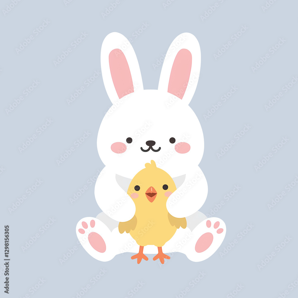Obraz premium Easter Bunny Cartoon Illustration, Cute Holiday Rabbit Character