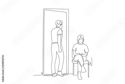 Patients entering and waiting in the clinic waiting room. Waiting in the clinic waiting room concept one-line drawing