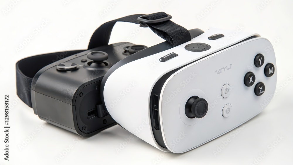 White Virtual Reality Headset and Controllers White Virtual Reality Headset and Controllers