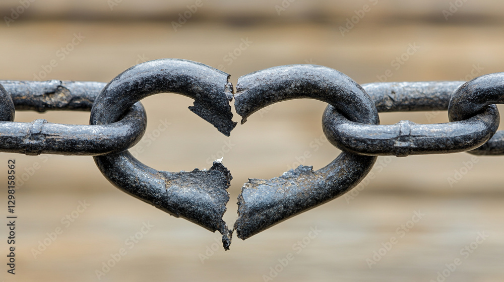 A pair of black chains intertwined to form a heart, symbolizing strength, connection, and the fragility of relationships, with one chain breaking, representing modern challenges and emotional upheaval A pair of black chains intertwined to form a heart, symbolizing strength, connection, and the fragility of relationships, with one chain breaking, representing modern challenges and emotional upheaval