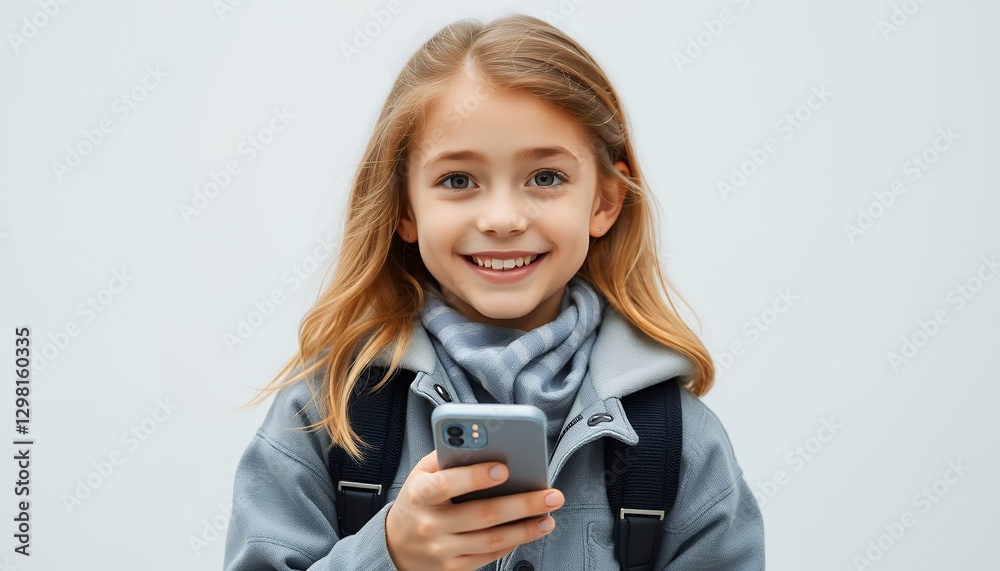 Cute Teenager with Cheerful Expression Holding Smartphone Cute Teenager with Cheerful Expression Holding Smartphone