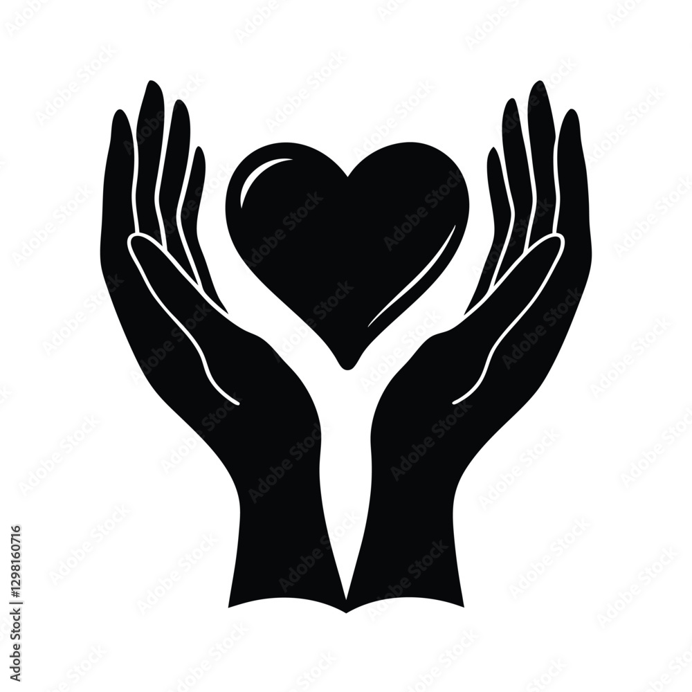 Silhouette of hands presenting a heart as a symbol of love and kindness Silhouette of hands presenting a heart as a symbol of love and kindness