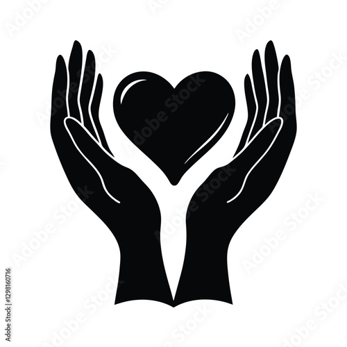 Silhouette of hands presenting a heart as a symbol of love and kindness