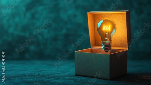 Bright idea concept, shining bulb emerging from a surprise box
