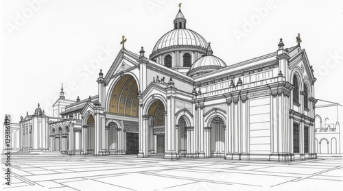 Line Art Illustration of the Basilica of San Vitale