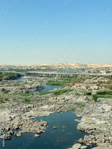 Scenery view of Aswan High Dam in sunny day, Egypt
