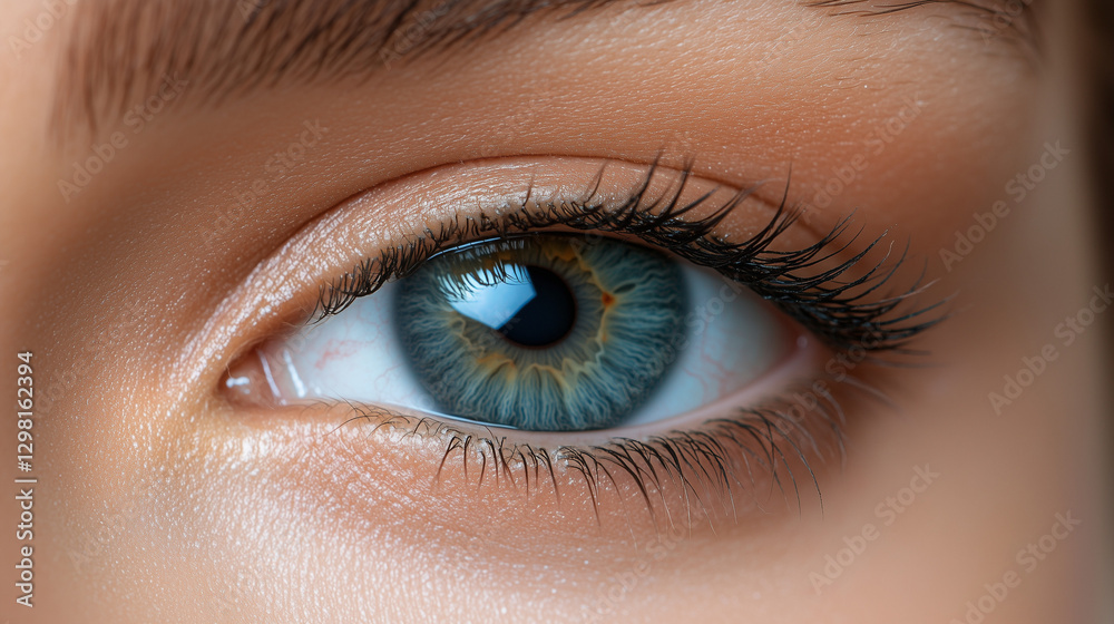 Blue orange human eye iris pupil close up macro shot Color vision perception blindness eyes concept