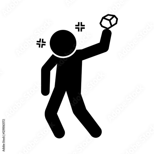 Angry person throwing stone silhouette. Vector.