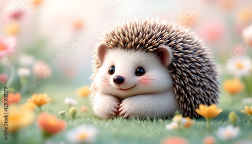 Adorable Hedgehog Amidst Blooming Spring Flowers: A Whimsical Illustration