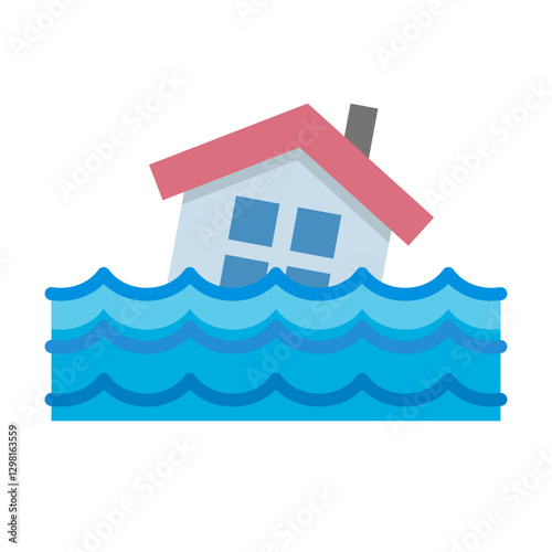 House washed away by flood icon. Vector.