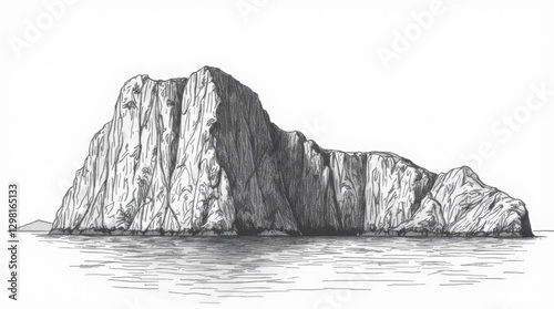 Classic Black and White Drawing of the Rock of Gibraltar