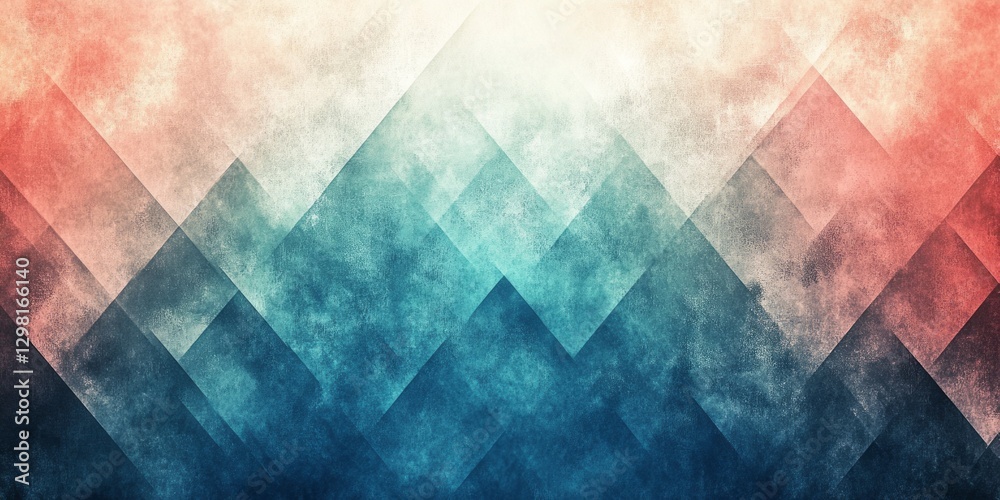 Abstract composition shows geometric shapes in shades of blue and red Abstract composition shows geometric shapes in shades of blue and red