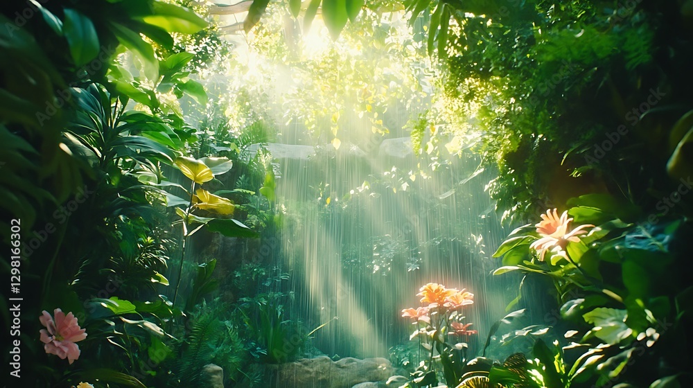 Fototapeta premium Lush jungle waterfall scene