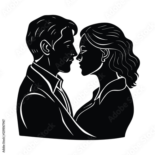 Silhouette of man gently kissing woman’s forehead