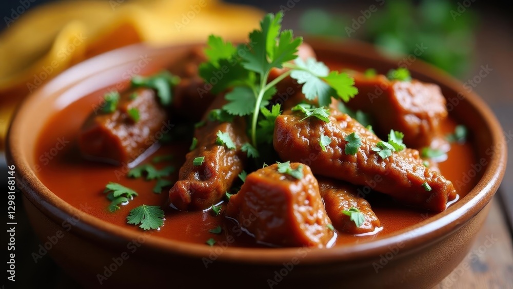 Birria. Bowl is full of meat and garnished with parsley Birria. Bowl is full of meat and garnished with parsley