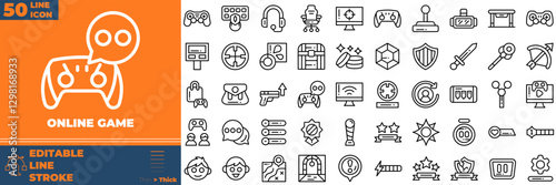 Online Game Line Editable Icons set