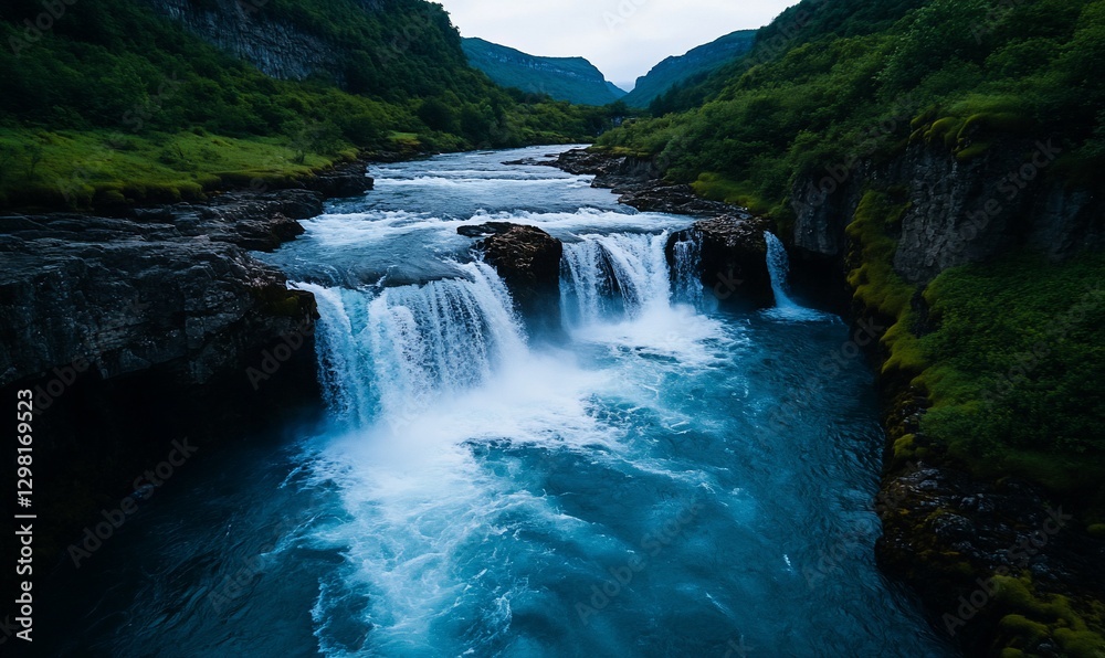 River cascading through lush valley River cascading through lush valley