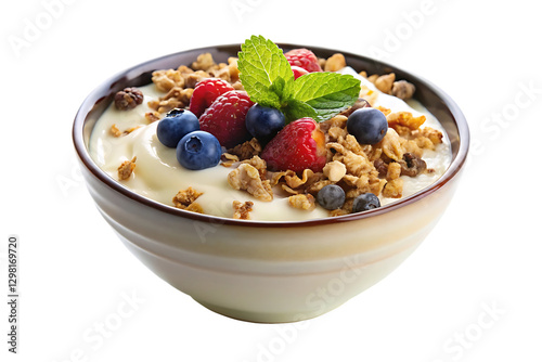 bowl of yogurt with granola image isolated on transparent