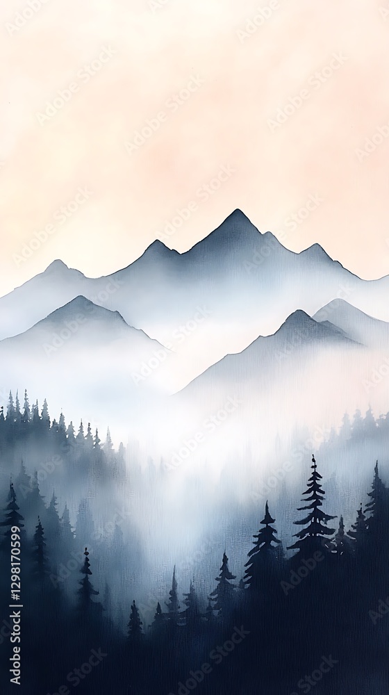 Obraz premium soft misty mountain silhouette in pastel tones