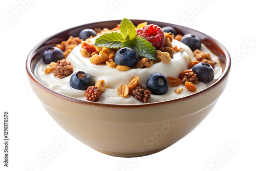 bowl of yogurt with granola image isolated on transparent background