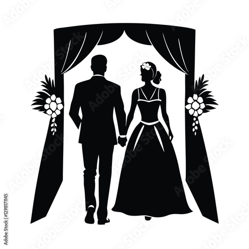 Silhouette of newlyweds walking down the aisle celebrating love and unity