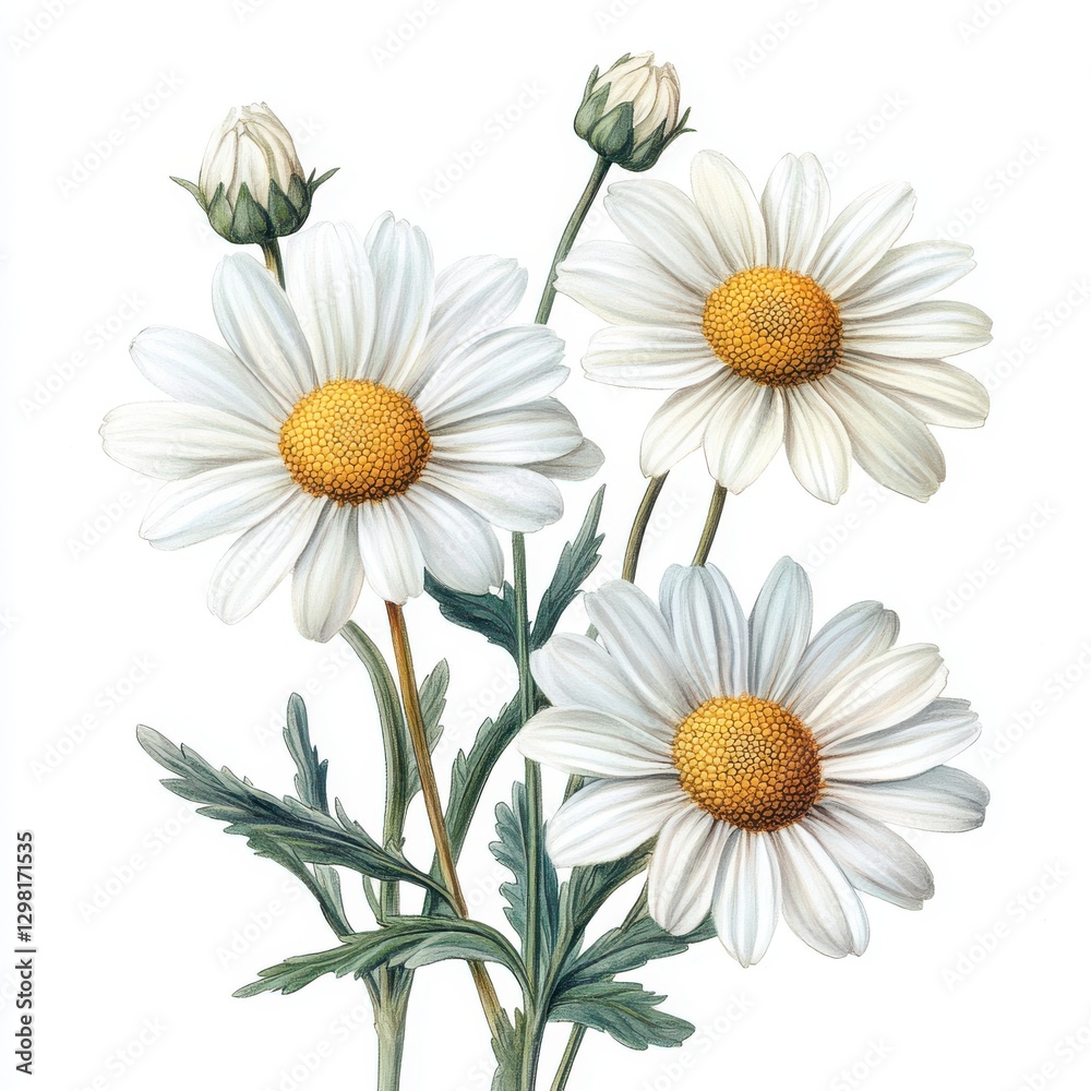 Obraz premium Vintage white daisies isolated on white background, White daisy