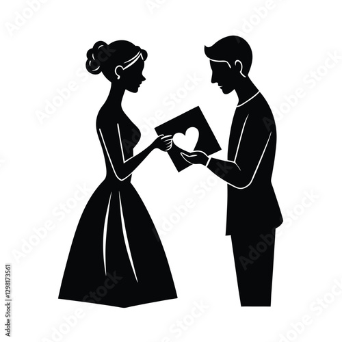 Silhouette of romantic partners exchanging heartfelt love letters