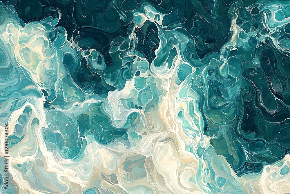 Naklejka premium Abstract rippling lake geometric wave patterns in vibrant teal and white