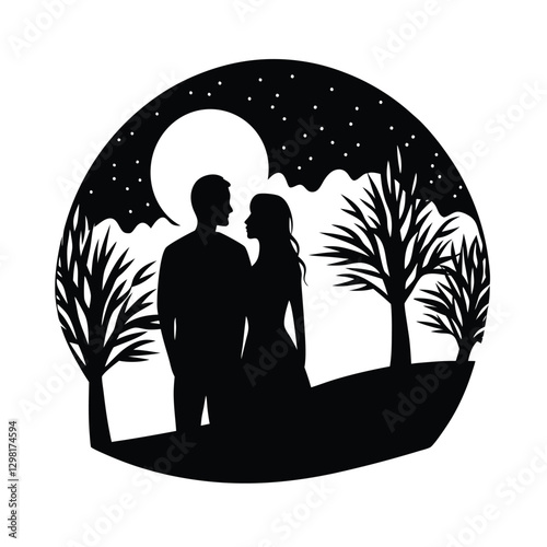 Silhouette of a romantic couple gazing at the sunset together