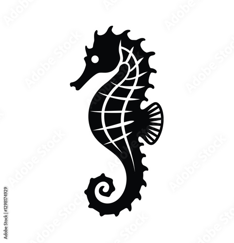 Elegant Seahorse Silhouette Vector Illustration – Marine Life Black Icon