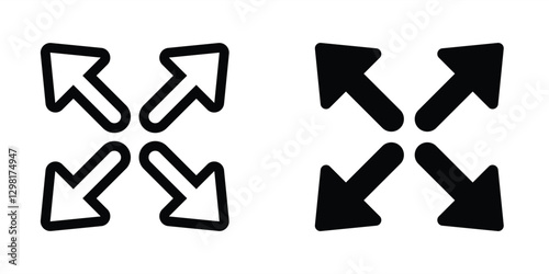 Zoom in arrow button icon. Widen, splay button media control interfaces in line design and flat design. Video audio player interface in rounded corners. Vector illustration. Editable stroke EPS 10
