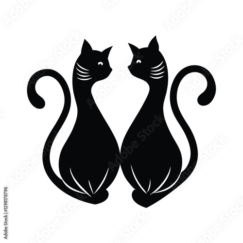 Two loving cats sitting side by side with intertwined tails