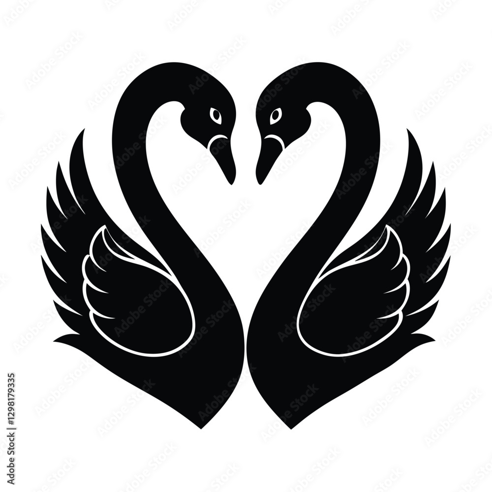 Fototapeta premium Two elegant swans forming a heart shape with their necks