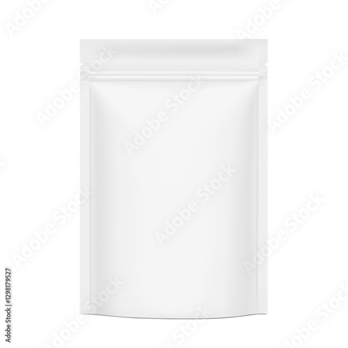 Realistic stand up pouch bag mockup. Front view. Vector illustration isolated on white background. Ready for your design. EPS10.	