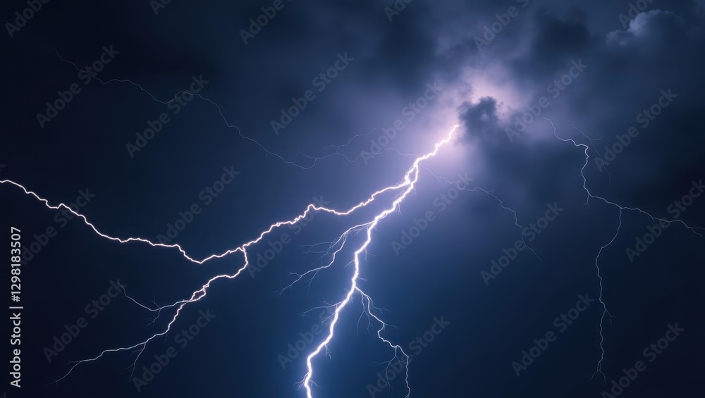 Aiseo. Lightning is striking in dark sky above clouds Aiseo. Lightning is striking in dark sky above clouds