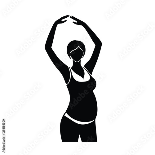 Active Expectant Mom Silhouette Stretching Arms in Morning Light
