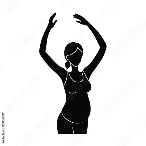 Dynamic Expectant Mom Silhouette Extending Arms on White Background