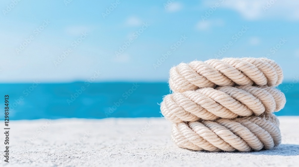 Fototapeta premium Coastal rope stack, beach scene, summer vacation