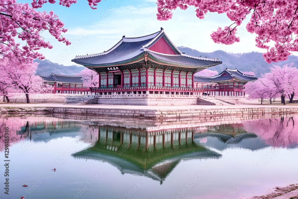Serene Asian Pavilion Springtime Illustration Serene Asian Pavilion Springtime Illustration
