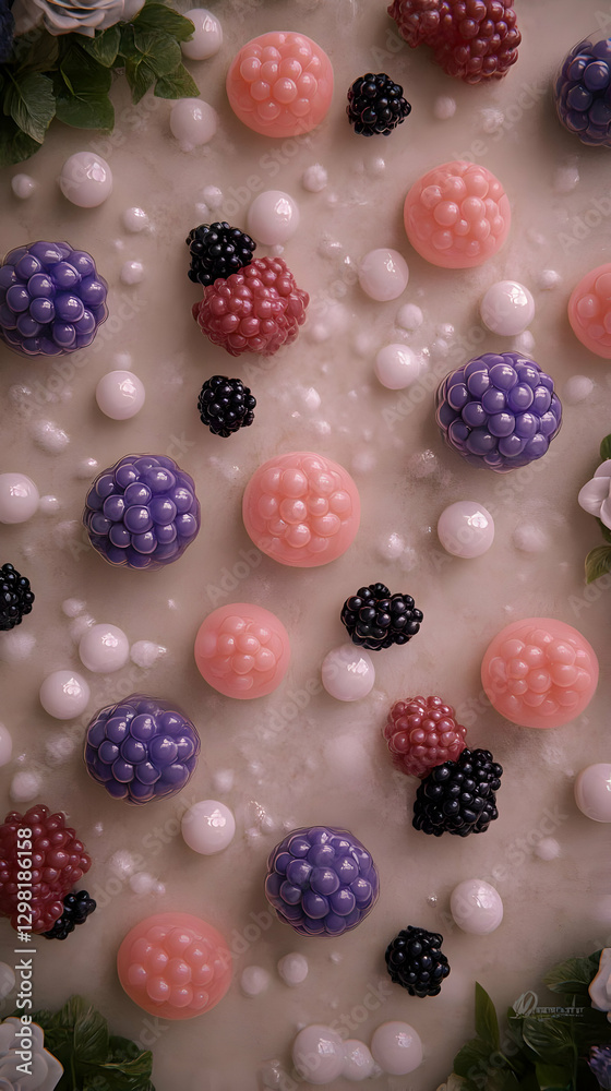 3D Render of Berries and Bubbles 3D Render of Berries and Bubbles