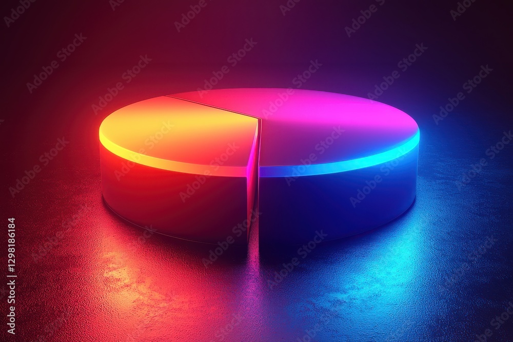 Fototapeta premium Vibrant 3D Pie Chart with Neon Gradient Lighting on Textured Background