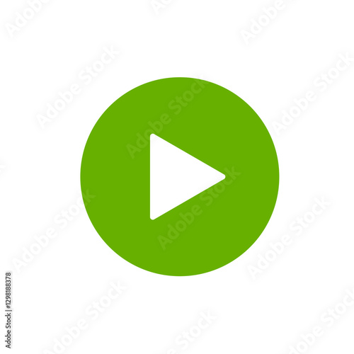 Play button icon. Green play symbol on white background. Vector illustration