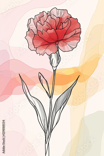 Beautiful Red Carnation flower on a artistic watercolor painting of a background