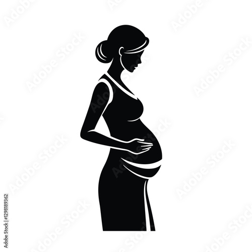 Loving expectant mother standing with hands on baby bump silhouette