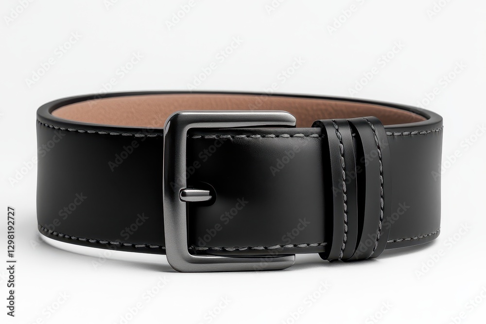 Elegant black leather belt with sleek silver buckle designed for stylish casual or formal wear Elegant black leather belt with sleek silver buckle designed for stylish casual or formal wear