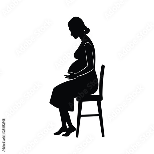 Stylish future mother seated on chair with hands on her belly